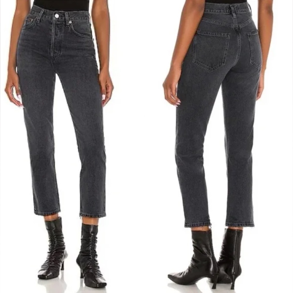 Agolde Riley Black High Rise Straight Crop Jeans